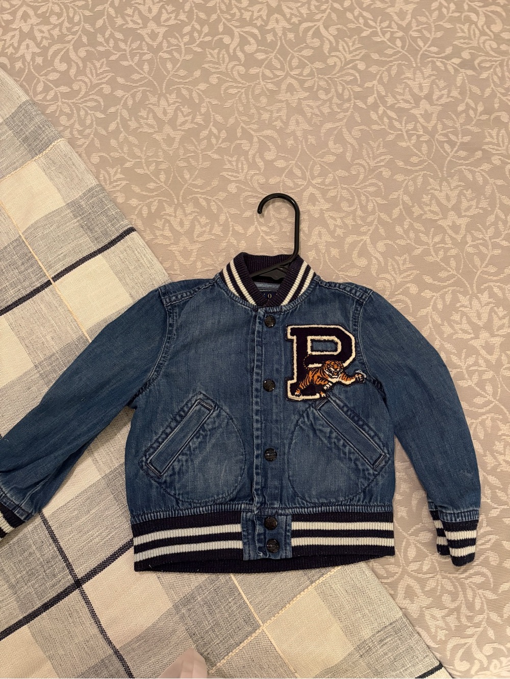 Polo by Ralph Lauren Blue Denim Tiger 'P' Letterman Jacket